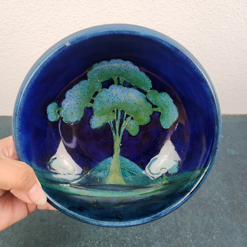 William Moorcroft "Moonlit Blue" Tree Landscape Pottery Bowl Circa 1920s England